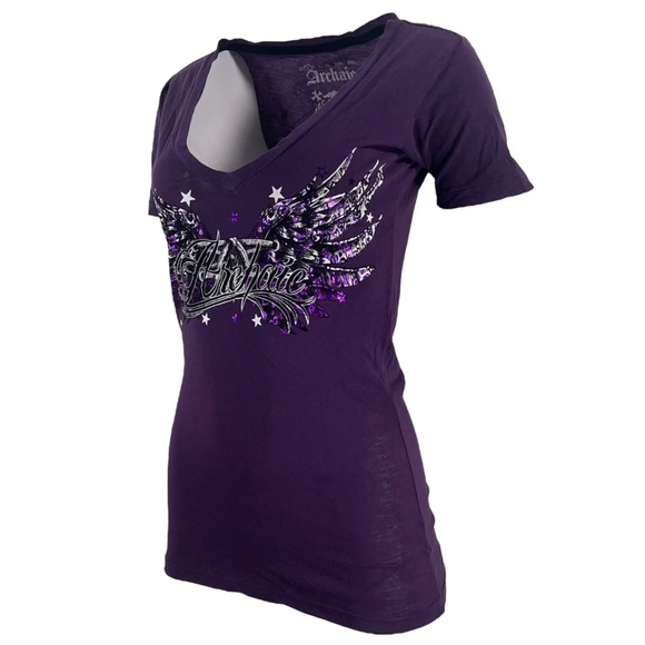 Archaic by Affliction Women's T-shirt Hot Smoke Biker Tattoo - Picture 5 of 7